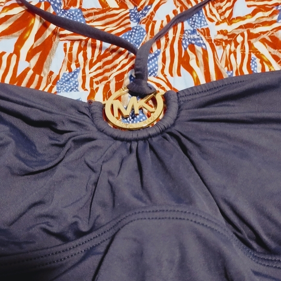 Michael Kors navy blue ruched bandeau one-piece swimsuit.  - Picture 6 of 8